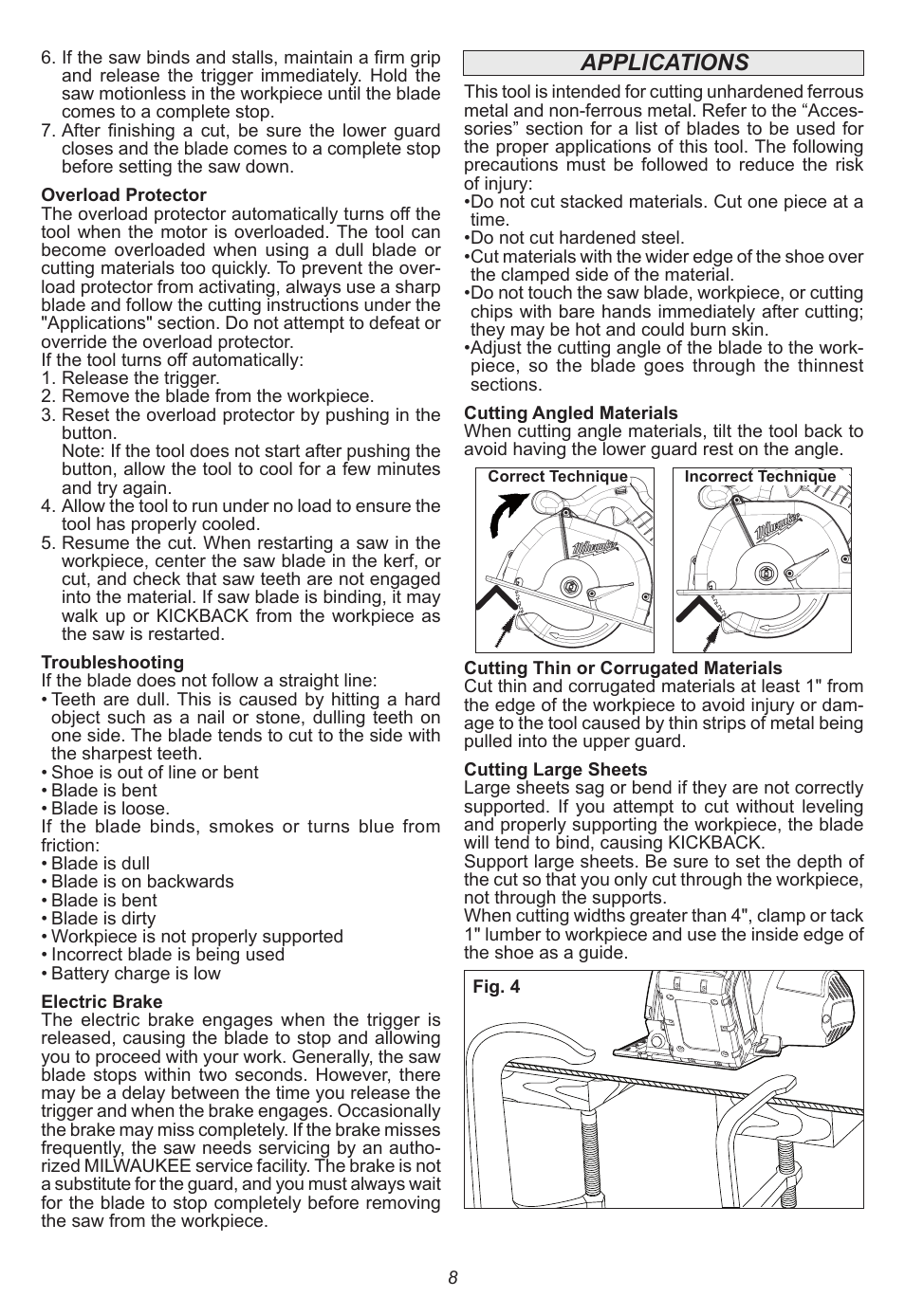 Applications | Milwaukee Tool 0740-20 User Manual | Page 8 / 32