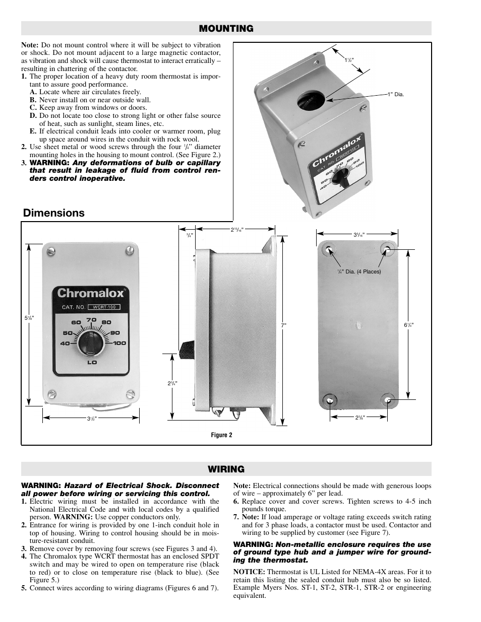 Dimensions, Mounting, Wiring | Chromalox PK471-4 User Manual | Page 2 / 4