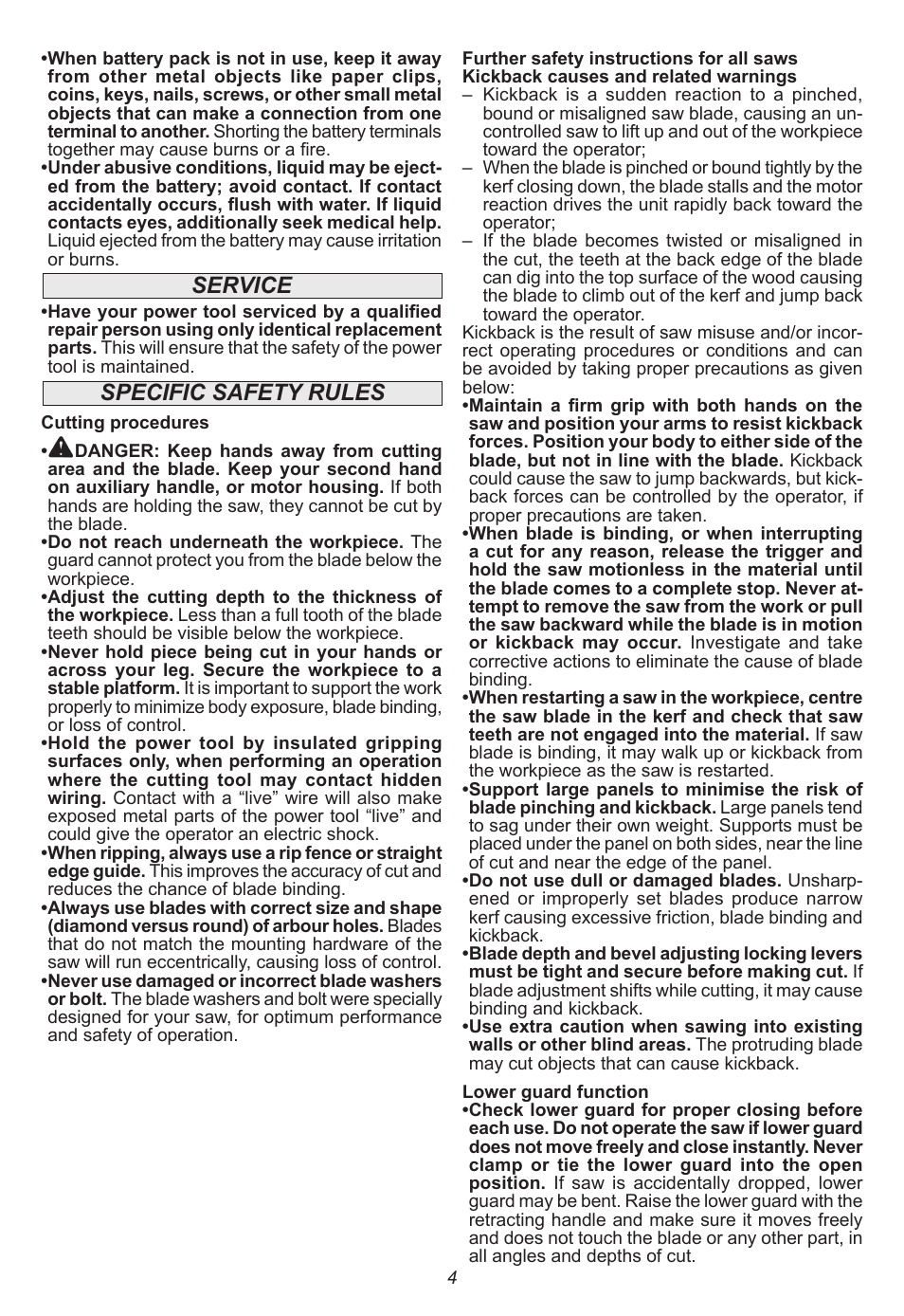 Specific safety rules service | Milwaukee Tool 0730-20 User Manual | Page 4 / 32