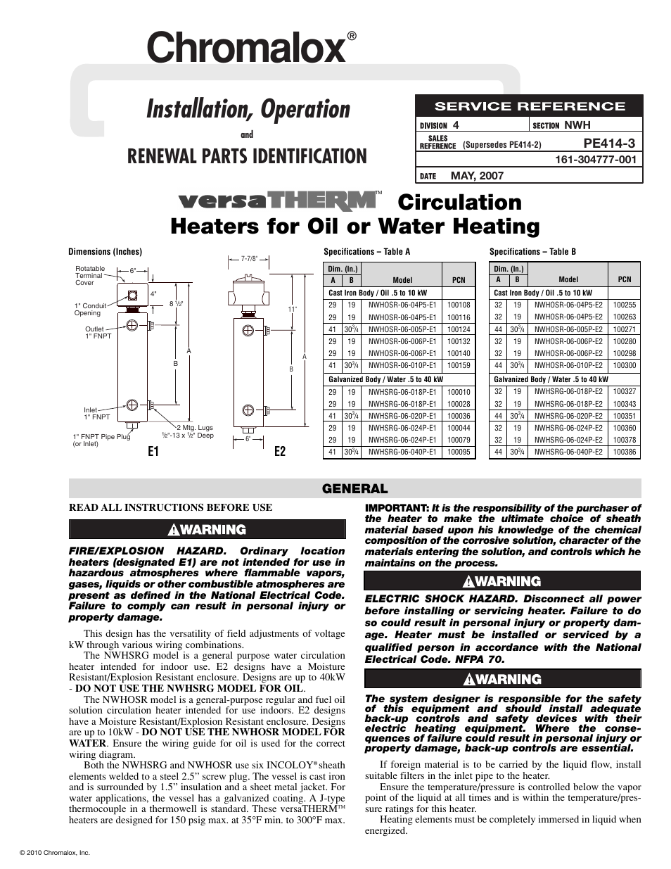 Chromalox VERSATHERM PE414-3 User Manual | 8 pages