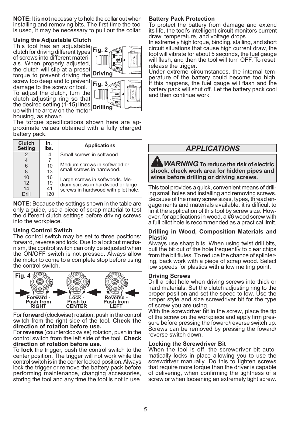 Applications warning | Milwaukee Tool 2401-22 User Manual | Page 5 / 20