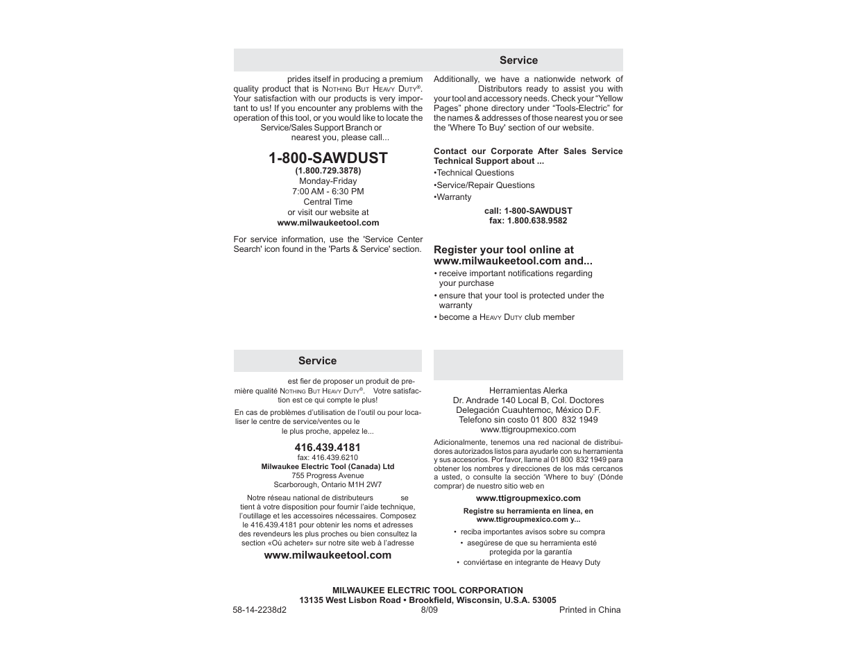 800-sawdust, United states | Milwaukee Tool 2239-21 User Manual | Page 15 / 15