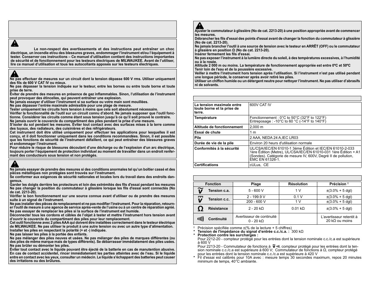 Instructions importantes concernant la sécurité | Milwaukee Tool 2212-20 User Manual | Page 5 / 11