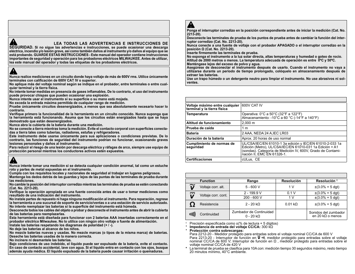 Instrucciones de seguridad importantes | Milwaukee Tool 2212-20 User Manual | Page 8 / 11