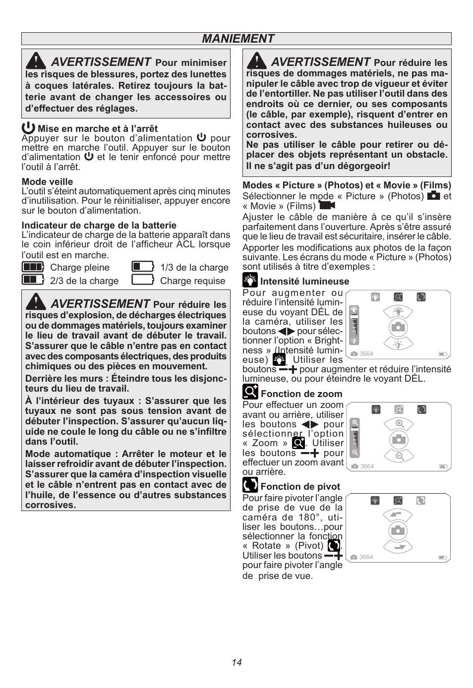 Maniement avertissement, Avertissement | Milwaukee Tool 2311-21 User Manual | Page 14 / 28