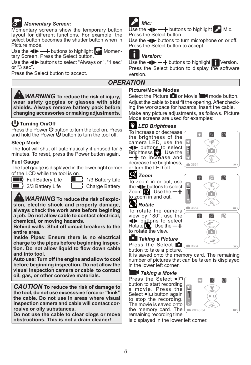 Operation warning, Warning, Caution | Milwaukee Tool 2311-21 User Manual | Page 6 / 28