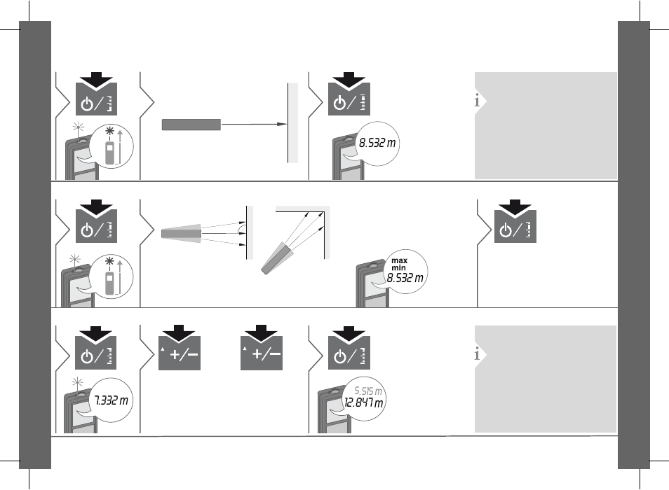 Measuring functions, Measuring single distance, Permament / minimum-maximum measuring | Add / subtract | Milwaukee Tool 2281-20 V.1 User Manual | Page 8 / 15