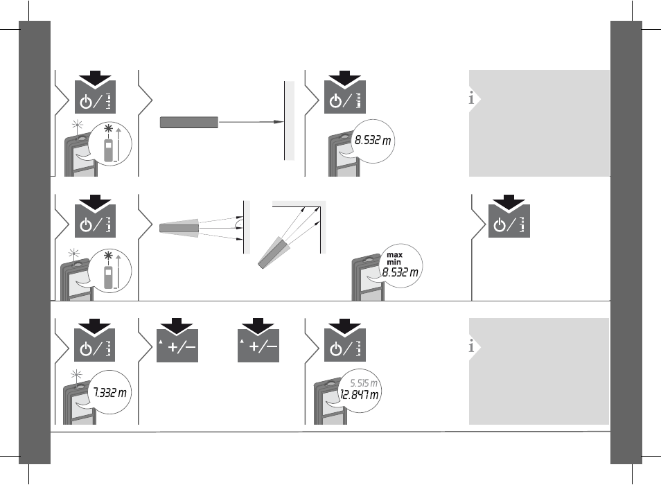 Measuring functions, Measuring single distance, Permament / minimum-maximum measuring | Add / subtract | Milwaukee Tool 2281-20 V.2 User Manual | Page 9 / 19