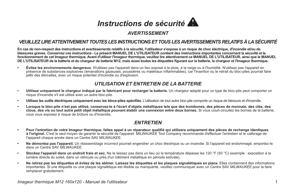 Instructions de sécurité, Utilisation et entretien de la batterie, Entretien | Milwaukee Tool 2260-21NST User Manual | Page 39 / 108