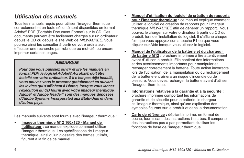 Utilisation des manuels | Milwaukee Tool 2260-21NST User Manual | Page 42 / 108