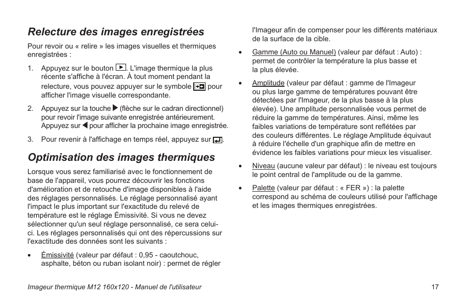 Relecture des images enregistrées, Optimisation des images thermiques | Milwaukee Tool 2260-21NST User Manual | Page 55 / 108