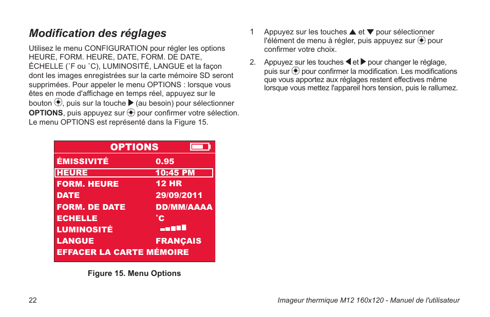 Modification des réglages, Options | Milwaukee Tool 2260-21NST User Manual | Page 60 / 108