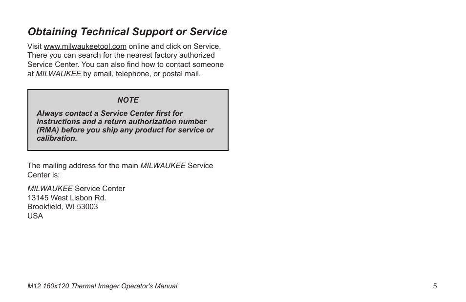 Obtaining technical support or service | Milwaukee Tool 2260-21NST User Manual | Page 7 / 108