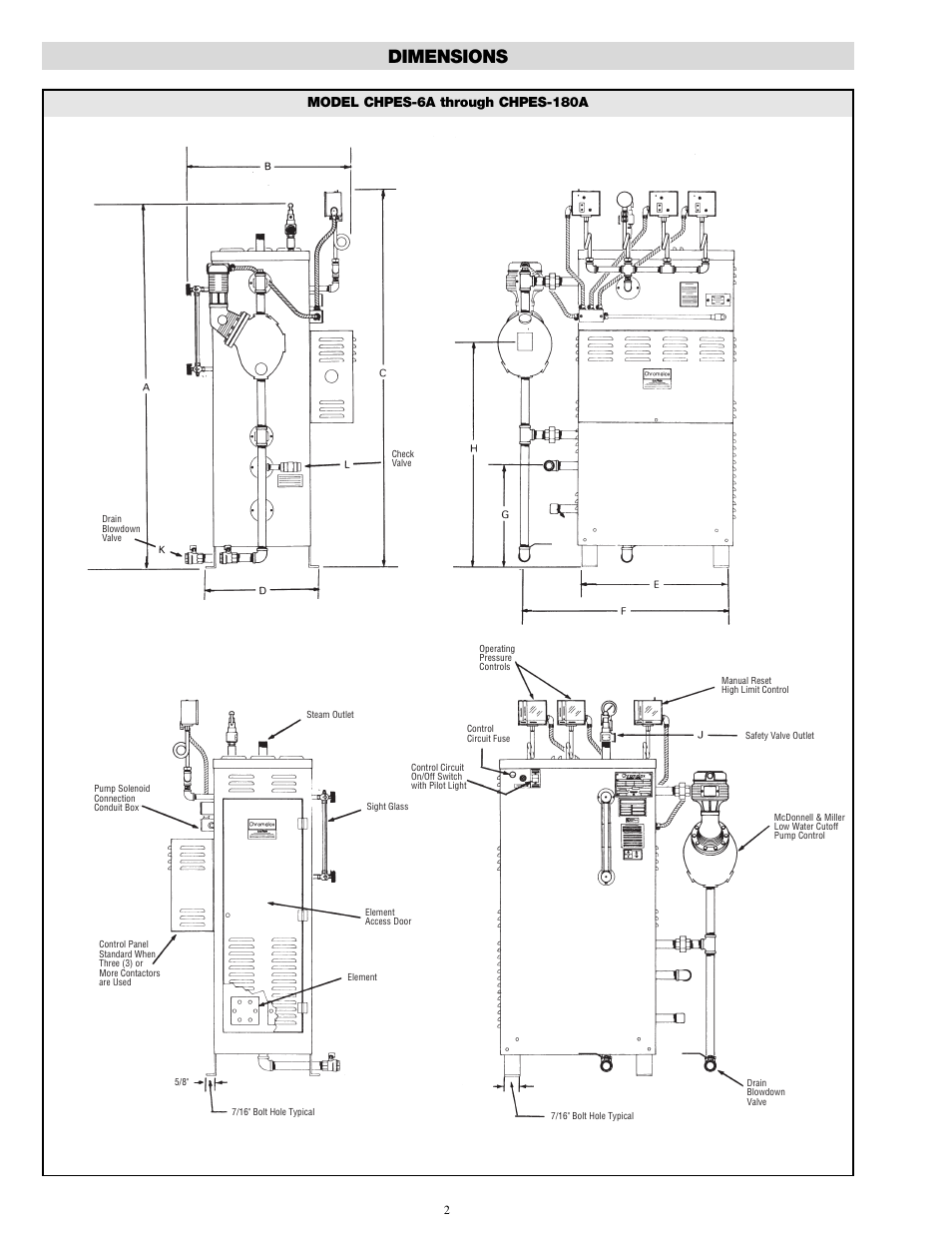 Dimensions, Model chpes-6a through chpes-180a | Chromalox CHPES-6A User Manual | Page 2 / 20