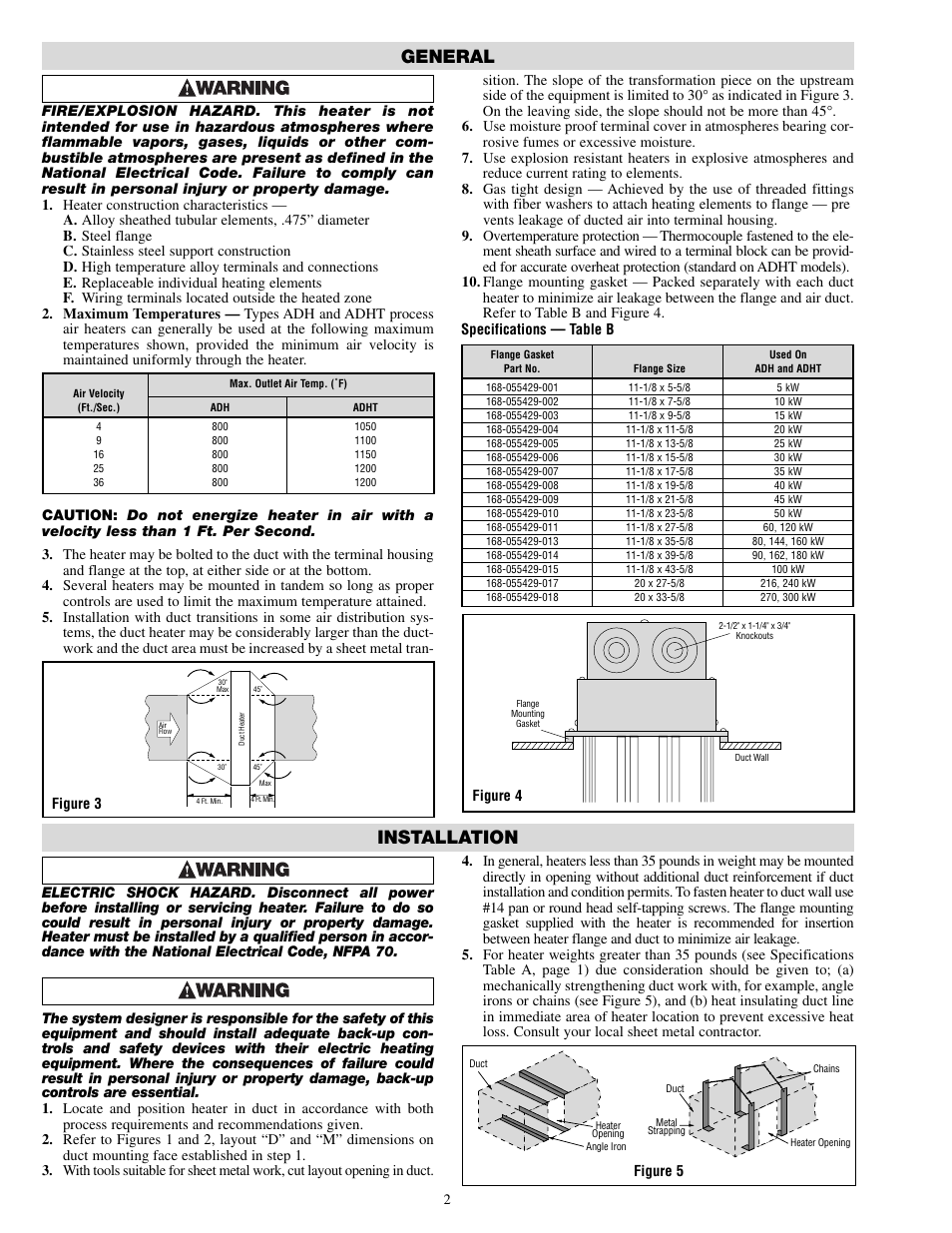 General, Installation | Chromalox ADH-005 User Manual | Page 2 / 8