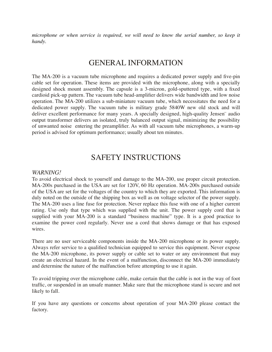 General information, Safety instructions | Mojave Audio MA-200 User Manual | Page 3 / 8