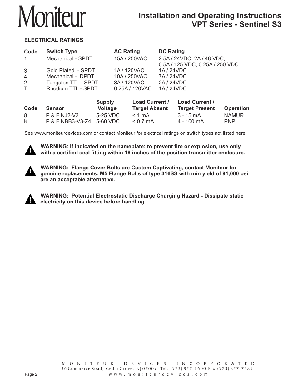 Moniteur | Moniteur Sentinel-S3 ATEX User Manual | Page 2 / 2
