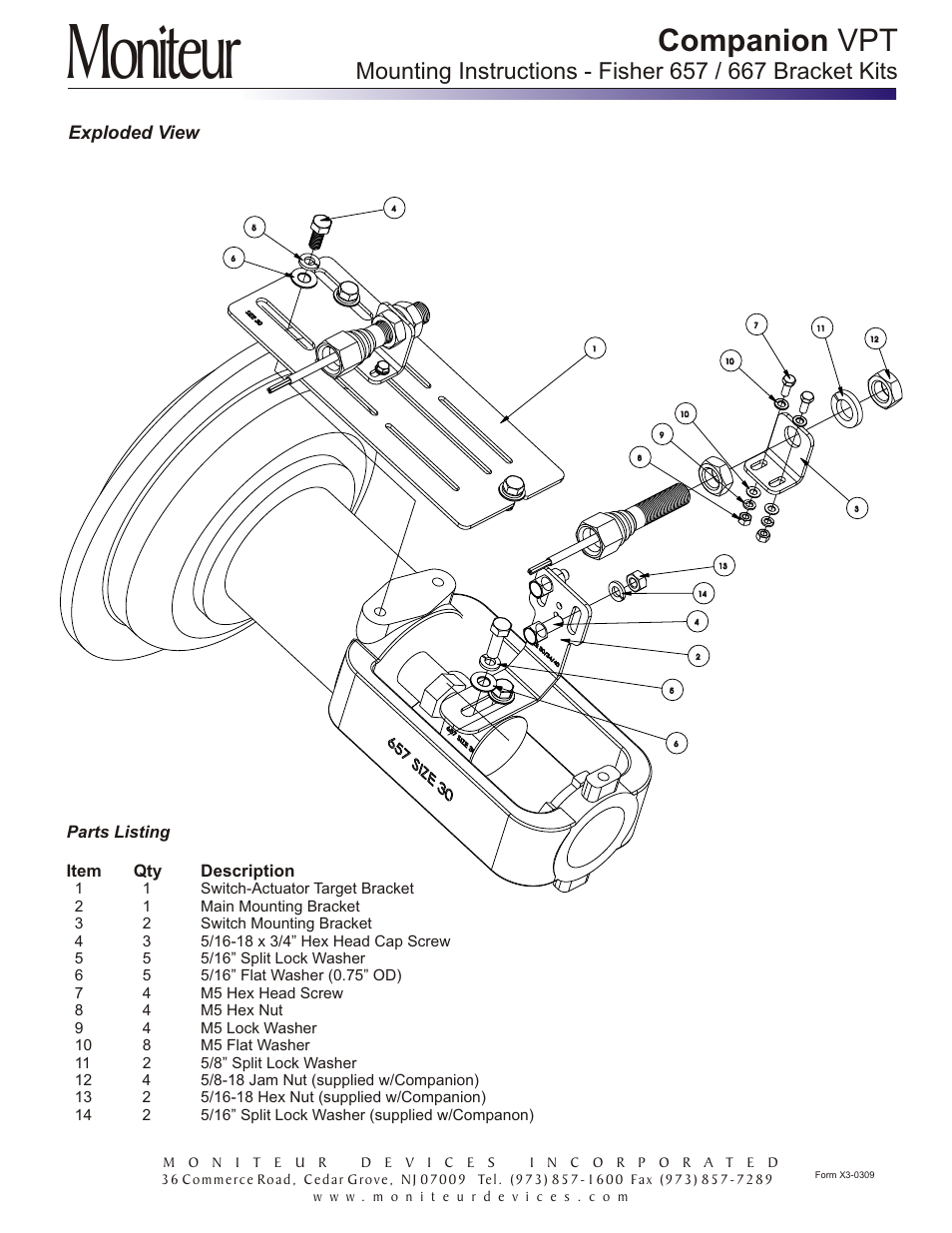 Moniteur, Companion vpt, Exploded view | Parts listing item qty description | Moniteur Companion VPT User Manual | Page 2 / 2