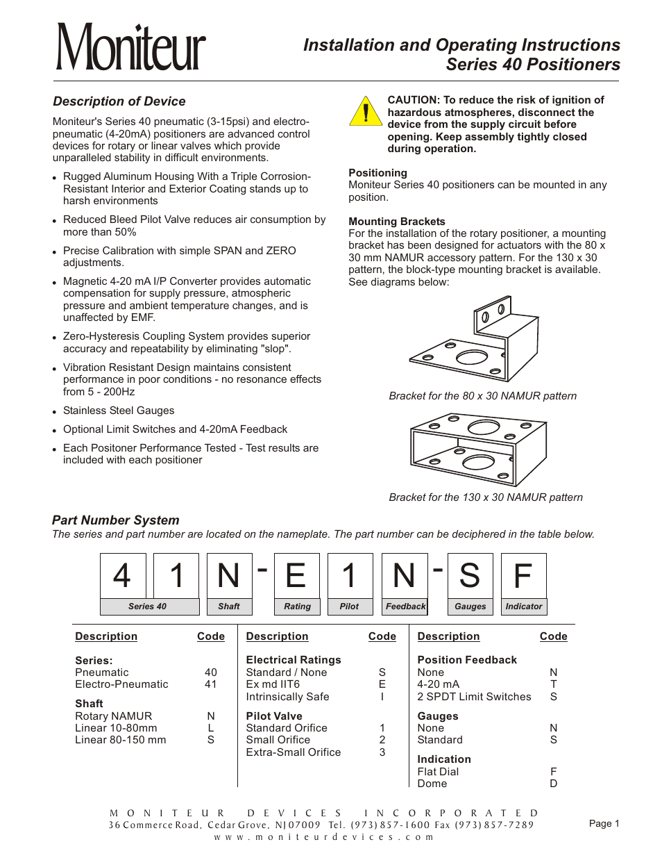 Moniteur, 4n 1, E1 s f | Moniteur 40 Series VALVE Positioners User Manual | Page 2 / 8