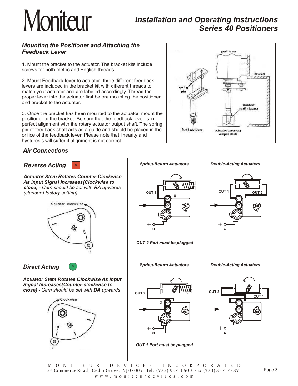 Moniteur | Moniteur 40 Series VALVE Positioners User Manual | Page 4 / 8