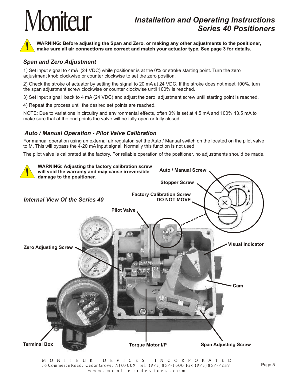 Moniteur | Moniteur 40 Series VALVE Positioners User Manual | Page 6 / 8