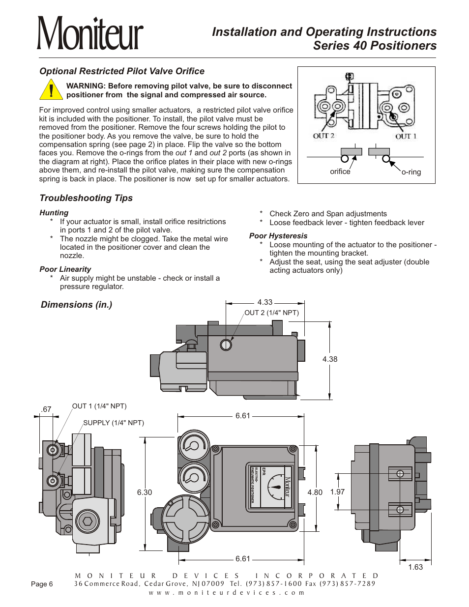 Moniteur | Moniteur 40 Series VALVE Positioners User Manual | Page 7 / 8