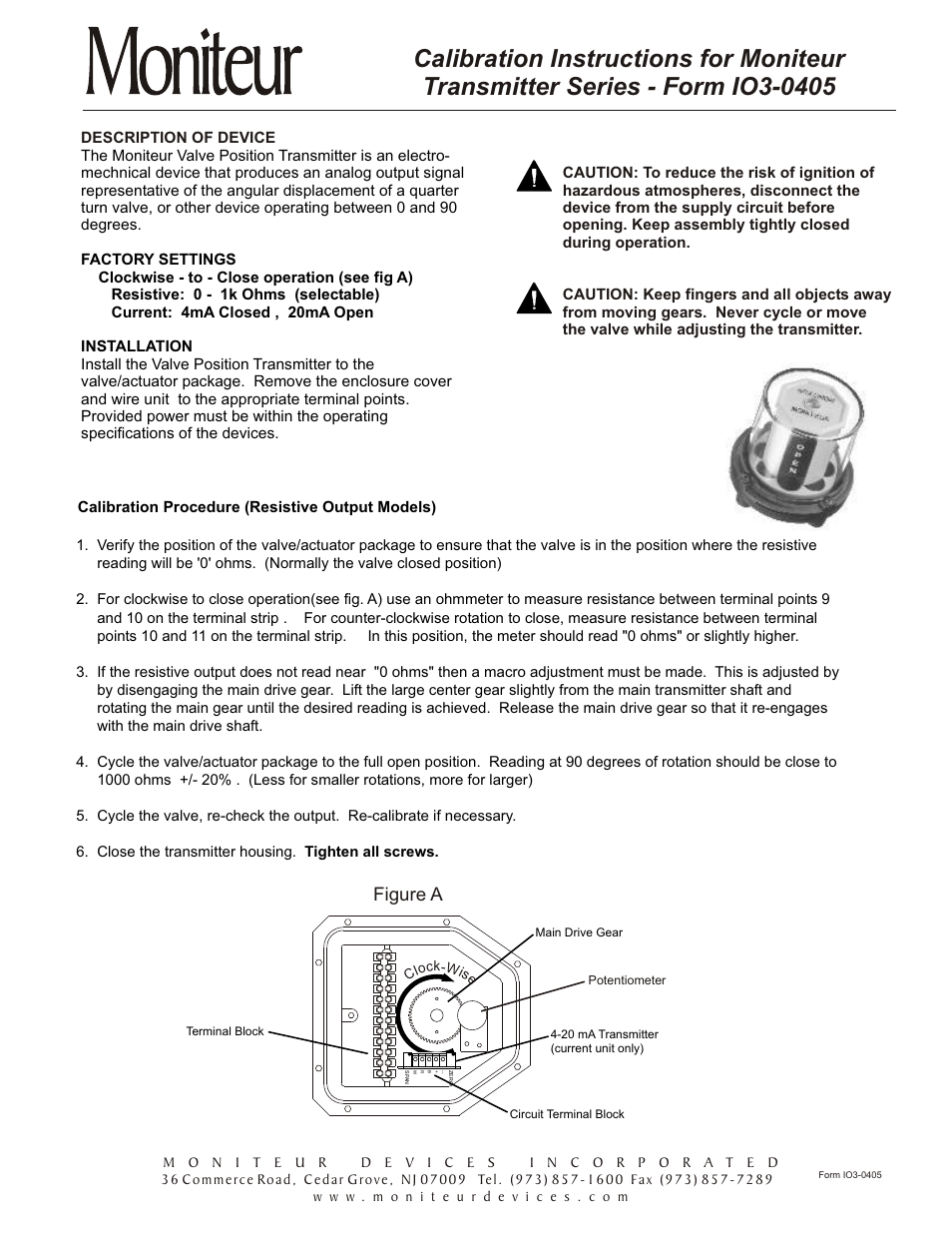 Moniteur Transmitter Series IO3-0405 User Manual | 2 pages