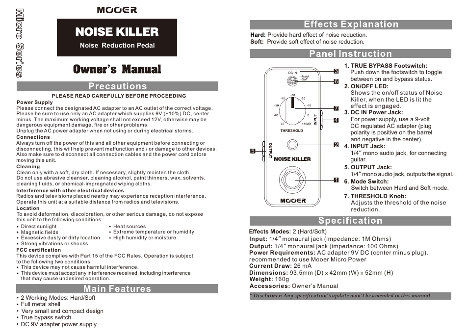 MOOER Noise Killer User Manual | 1 page