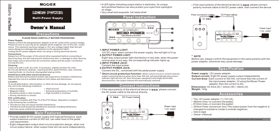 MOOER Micro Power User Manual | 1 page