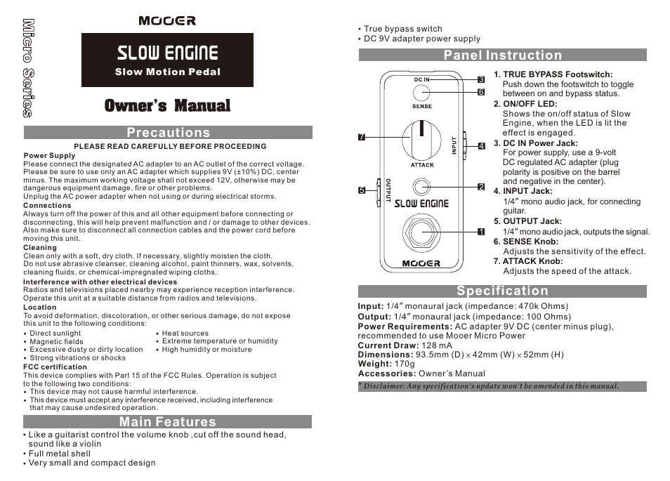 MOOER Slow Engine User Manual | 1 page