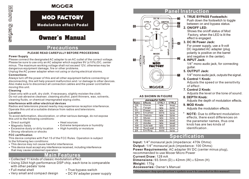 MOOER Mod Factory User Manual | 1 page