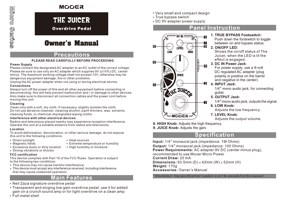 MOOER The Juicer User Manual | 1 page