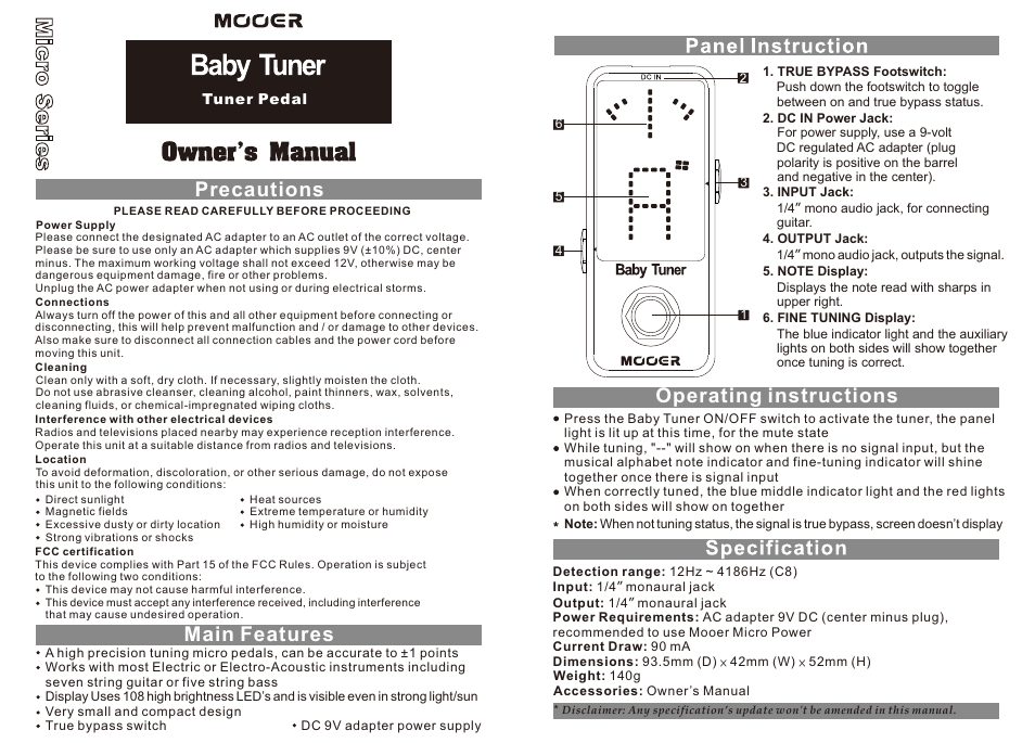 MOOER Baby Tuner User Manual | 1 page