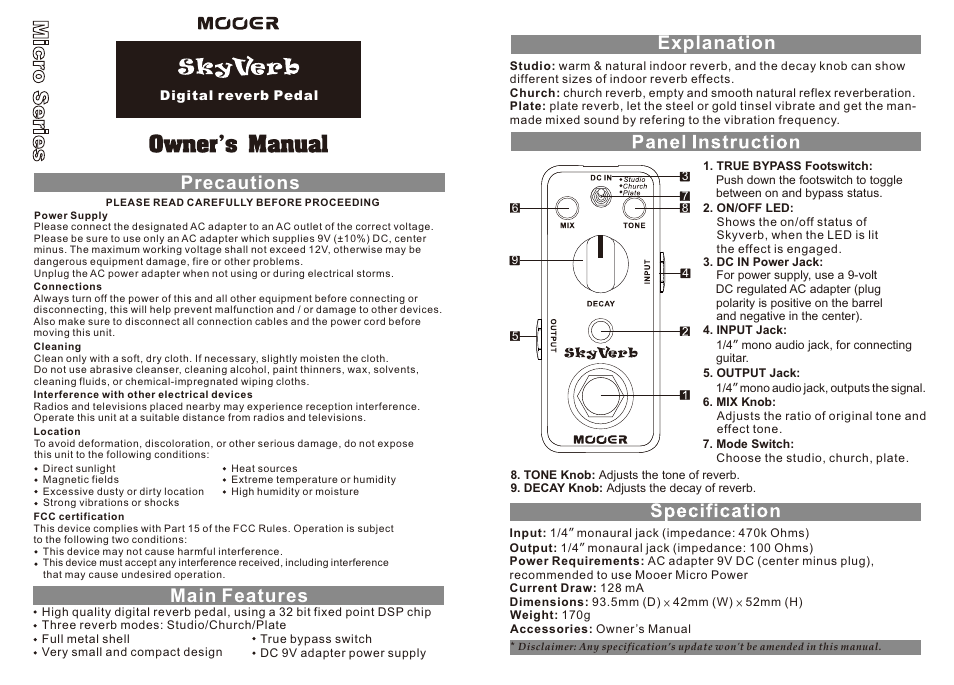 MOOER Skyverb User Manual | 1 page