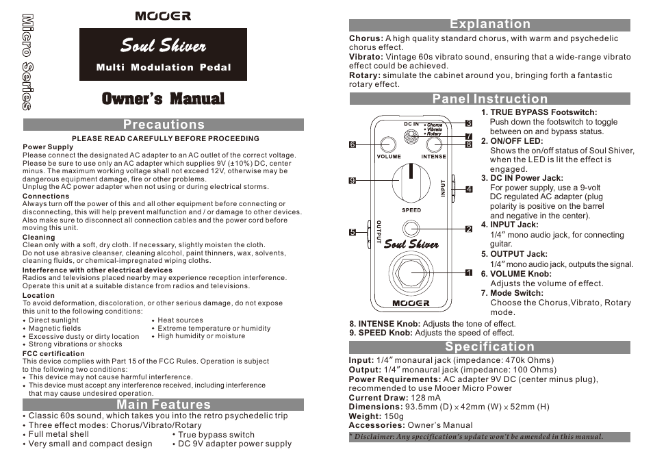 MOOER Soul Shiver User Manual | 1 page