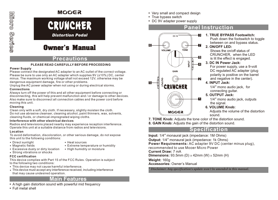 MOOER Cruncher User Manual | 1 page