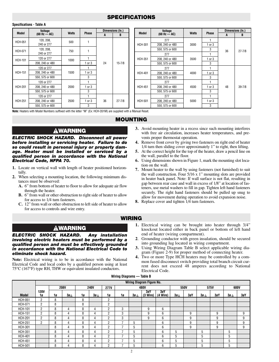 Mounting specifications, Wiring | Chromalox PF422-5 User Manual | Page 2 / 6