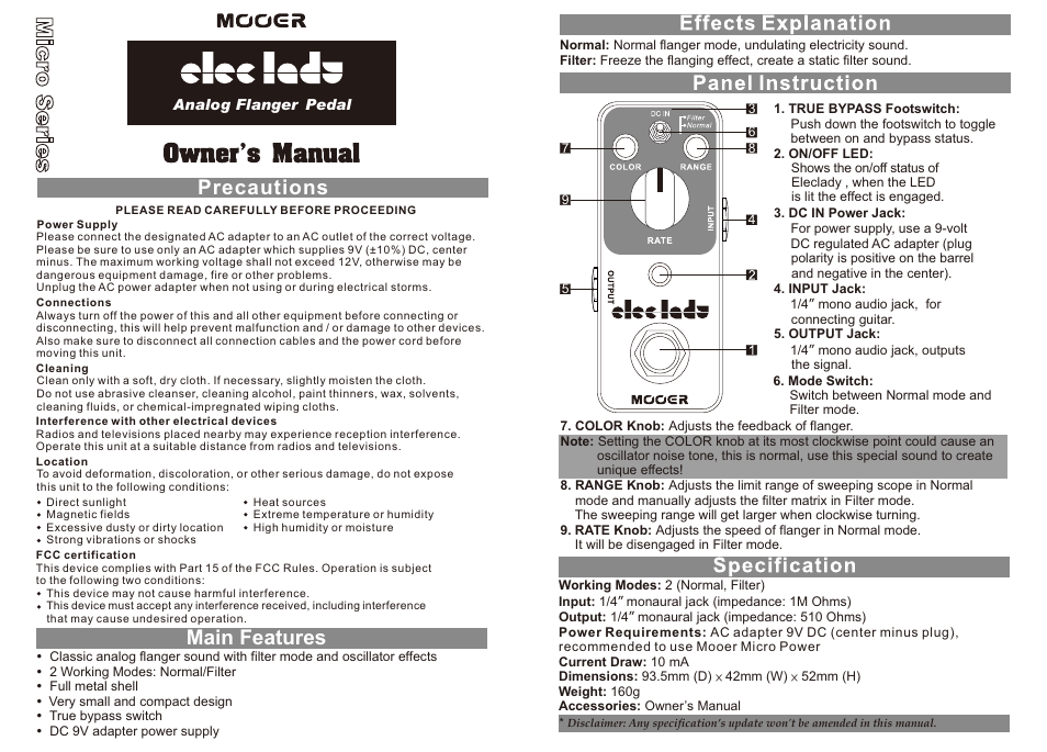 MOOER E-lady User Manual | 1 page