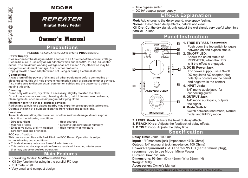 MOOER Repeater User Manual | 1 page