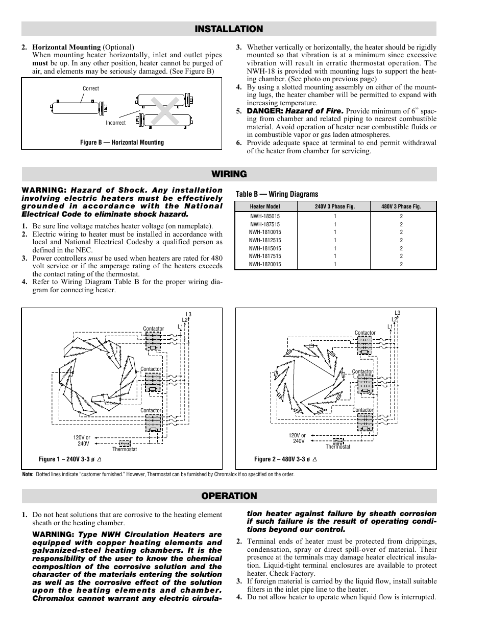 Operation, Wiring, Installation | Chromalox NWH-185015 User Manual | Page 2 / 4