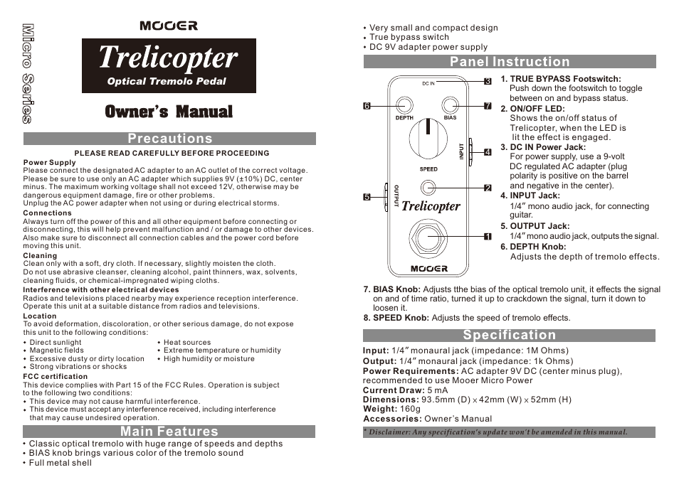 MOOER Trelicopter User Manual | 1 page