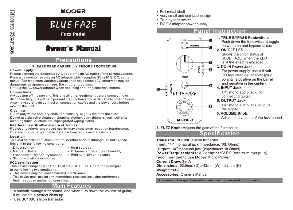 MOOER Blue Faze User Manual | 1 page