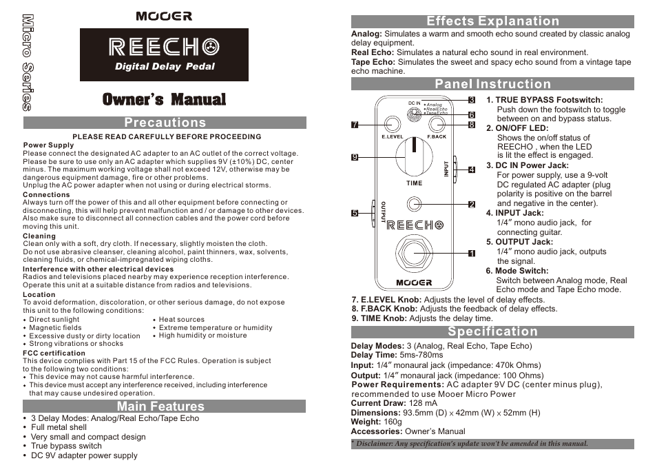 MOOER Reecho User Manual | 1 page
