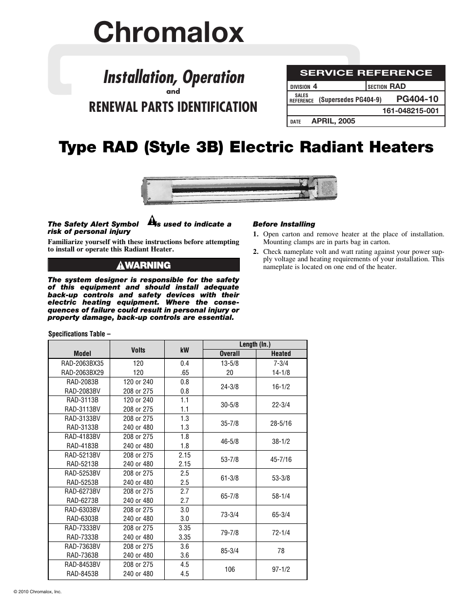 Chromalox RAD-2063BX35 User Manual | 6 pages