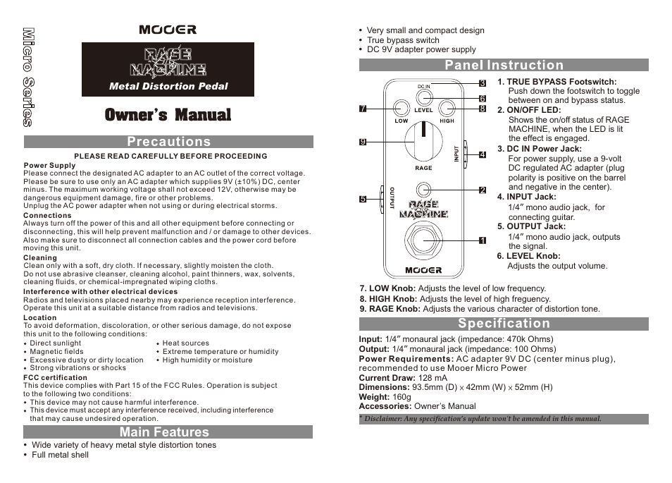 MOOER Rage Machine User Manual | 1 page