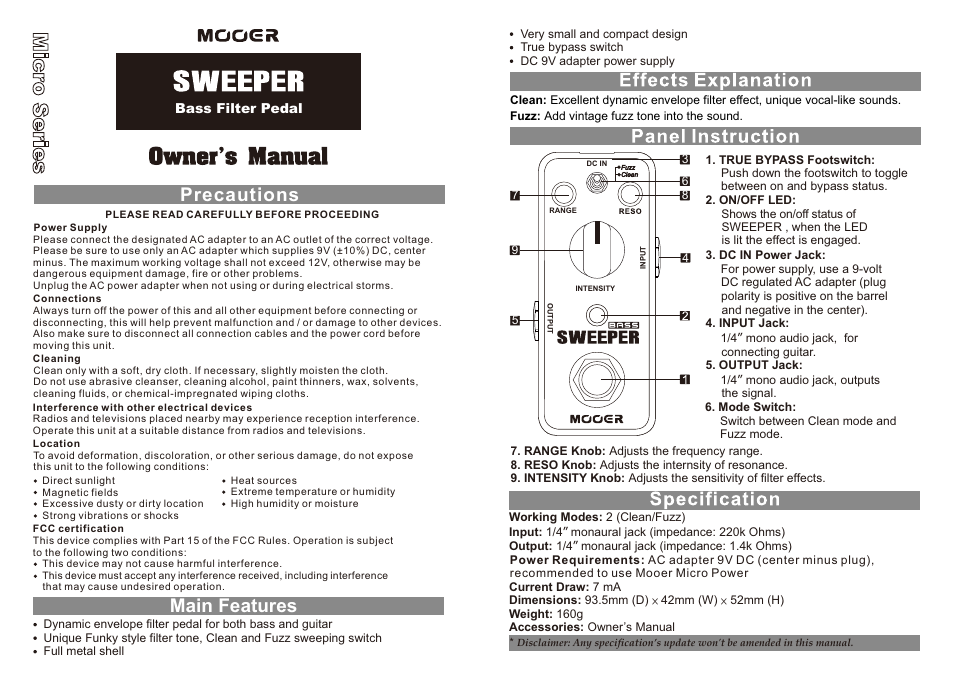 MOOER Sweeper User Manual | 1 page