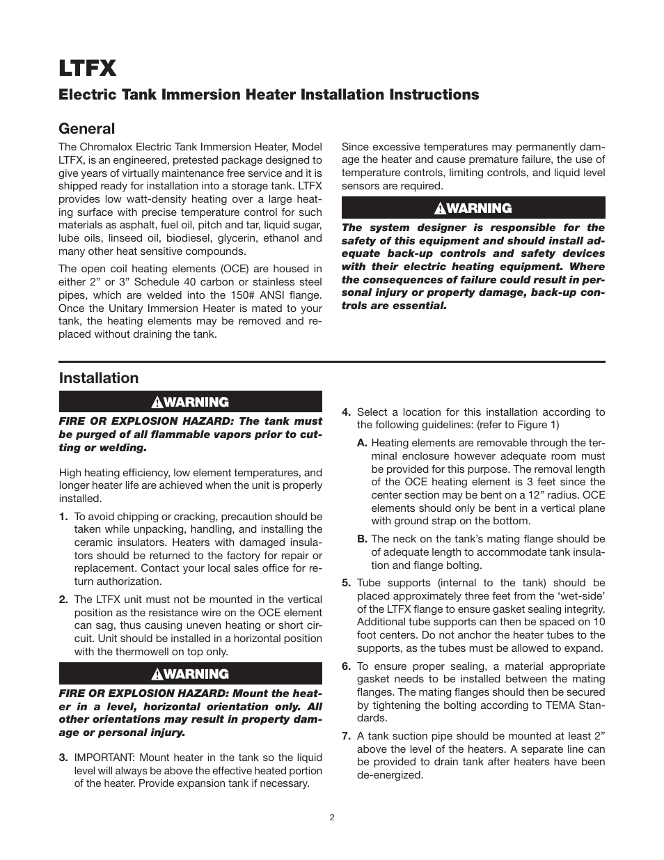 Ltfx, Installation | Chromalox PN403-1 User Manual | Page 2 / 8