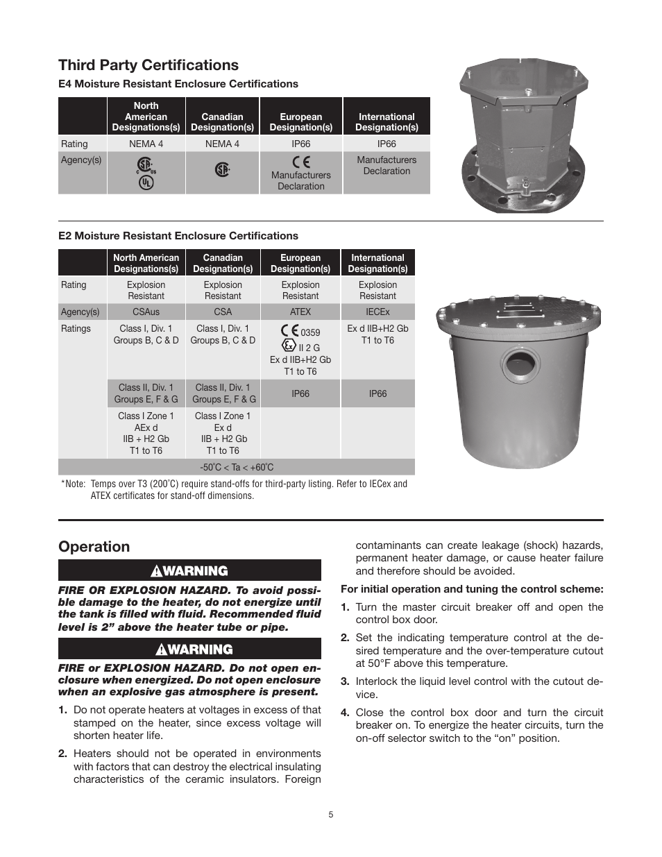 Third party certifications, Operation | Chromalox PN403-1 User Manual | Page 5 / 8