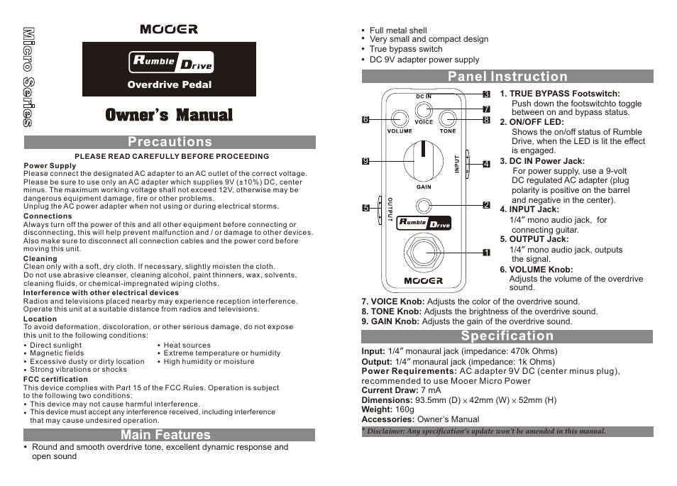 MOOER Rumble Drive User Manual | 1 page