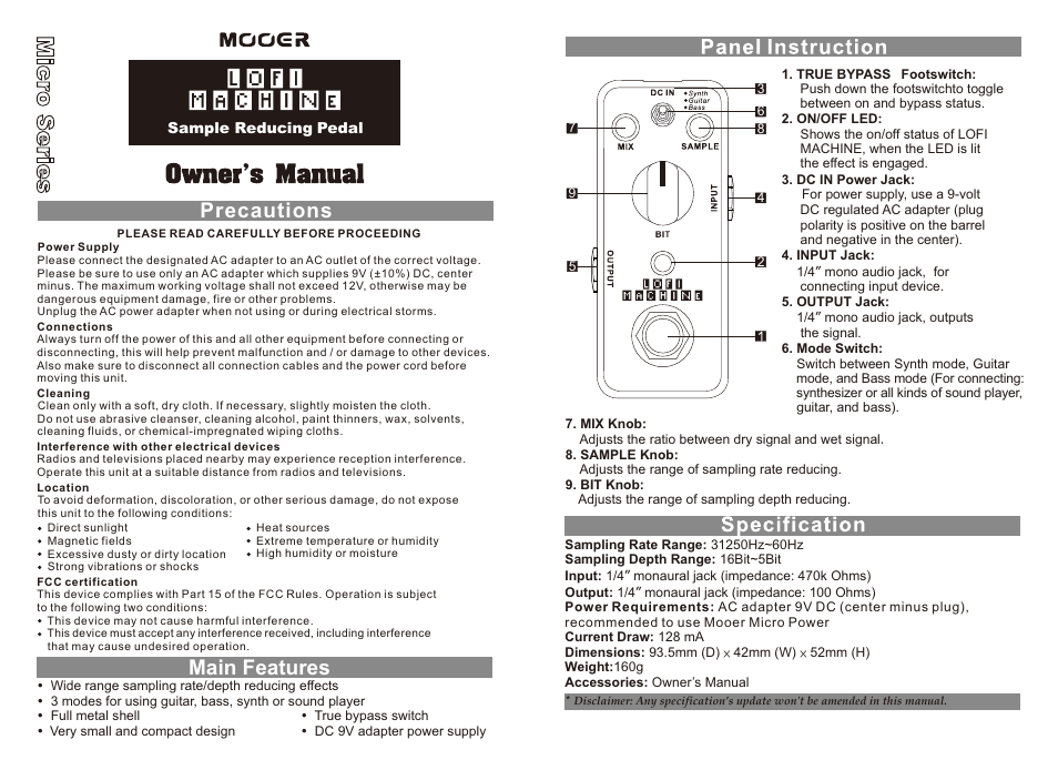 MOOER Lofi Machine User Manual | 1 page